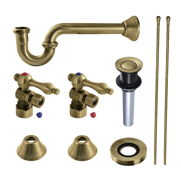 Plumbing Sink Trim Kit with PTrap and Drain, Antique Brass